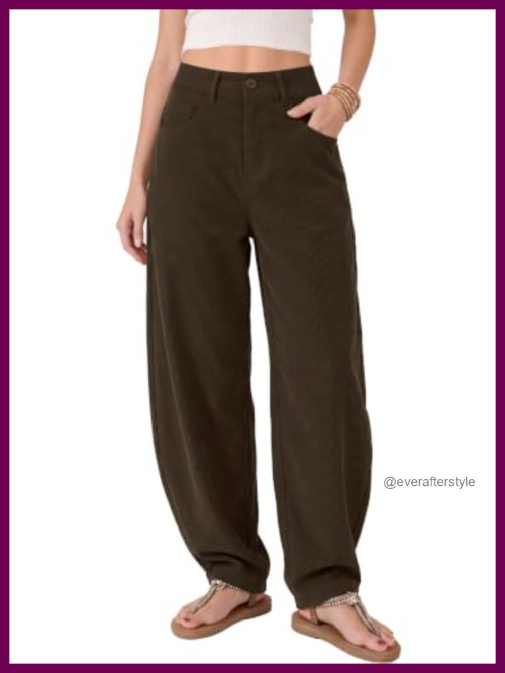 KICZOY Women's Corduroy Barrel Pants Mid Rise Wide Leg Work Trousers